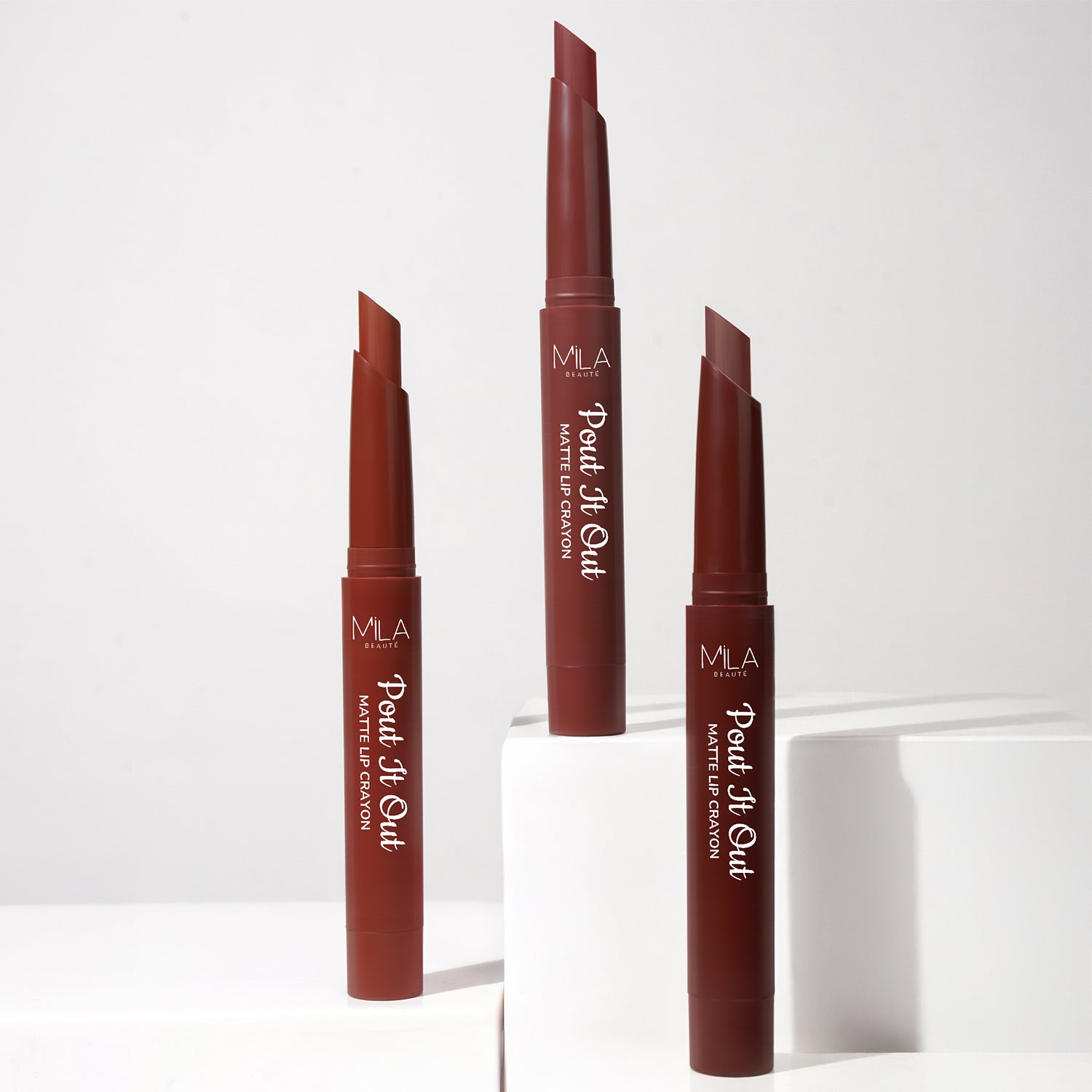Pout It Out Matte Lip Crayons Set of 3 | Highly Pigmented & Enriched With Jojoba Oil I Nudes & Browns