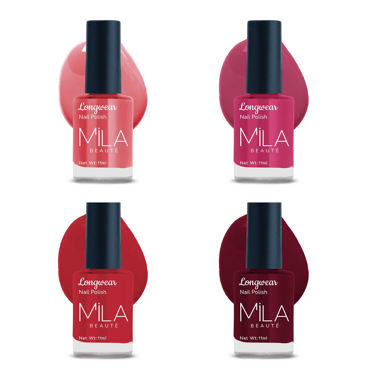 Nail Paint Pack of 4 (Pinks + Red)