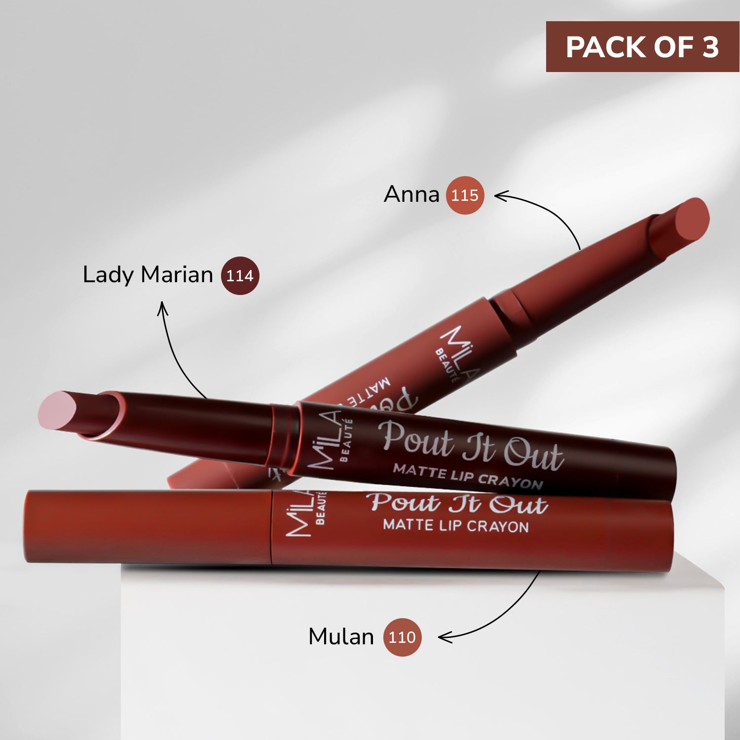 Pout It Out Matte Lip Crayons Set of 3 | Highly Pigmented & Enriched With Jojoba Oil I Nudes & Browns